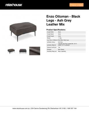 Tear Sheet: Enzo Ottoman - Black Legs - Ash Grey Leather Mix
