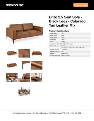 Tear Sheet: Enzo 2.5 Seat Sofa - Black Legs - Colorado Tan Leather Mix