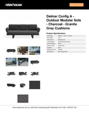 Tear Sheet: Delmar Config A - Outdoor Modular Sofa - Charcoal - Granite Grey Cushions