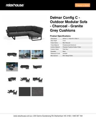 Tear Sheet: Delmar Config C - Outdoor Modular Sofa - Charcoal - Granite Grey Cushions