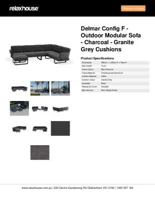 Tear Sheet: Delmar Config F - Outdoor Modular Sofa - Charcoal - Granite Grey Cushions