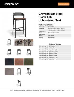 Tear Sheet: Grayson Bar Stool Black Ash Upholstered Seat