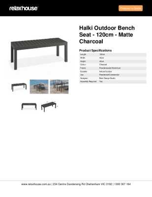 Tear Sheet: Halki Outdoor Bench Seat - 120cm - Matte Charcoal