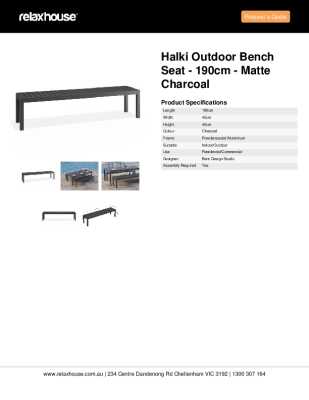 Tear Sheet: Halki Outdoor Bench Seat - 190cm - Matte Charcoal