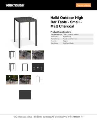Tear Sheet: Halki Outdoor High Bar Table - Small - Matt Charcoal
