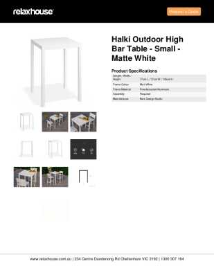 Tear Sheet: Halki Outdoor High Bar Table - Small - Matte White