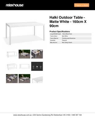Tear Sheet: Halki Outdoor Table - Matte White - 160cm x 90cm
