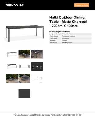 Tear Sheet: Halki Outdoor Dining Table - Matte Charcoal - 220cm x 100cm