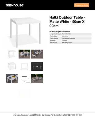 Tear Sheet: Halki Outdoor Table - Matte White - 90cm x 90cm