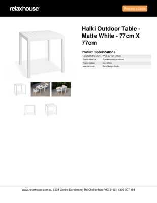 Tear Sheet: Halki Outdoor Table - Matte White - 77cm x 77cm