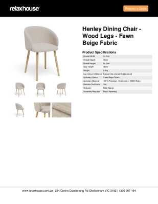 Tear Sheet: Henley Dining Chair - Wood Legs - Fawn Beige Fabric