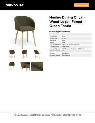 Tear Sheet: Henley Dining Chair - Wood Legs - Forest Green Fabric 