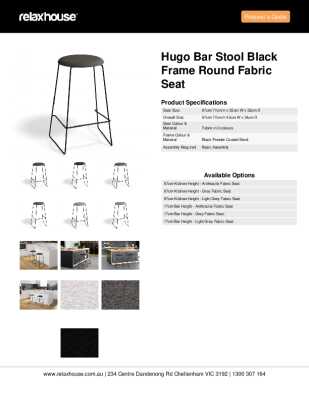 Tear Sheet: Hugo Bar Stool Black Frame Round Fabric Seat