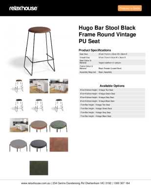 Tear Sheet: Hugo Bar Stool Black Frame Round Vintage PU Seat