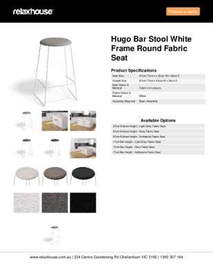 Tear Sheet: Hugo Bar Stool White Frame Round Fabric Seat