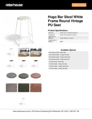 Tear Sheet: Hugo Bar Stool White Frame Round Vintage PU Seat