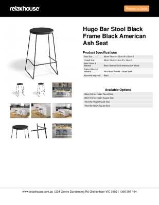 Tear Sheet: Hugo Bar Stool Black Frame Black American Ash Seat