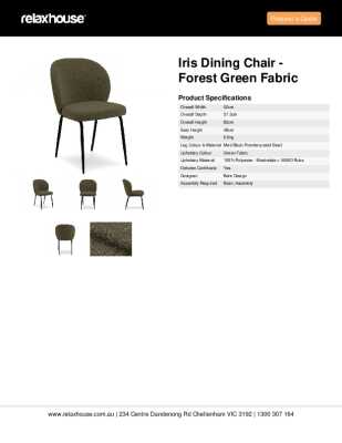 Tear Sheet: Iris Dining Chair - Forest Green Fabric 