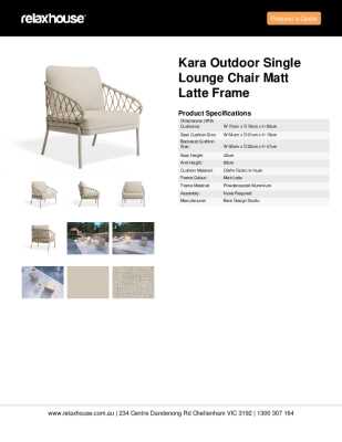 Tear Sheet: Kara Outdoor Single Lounge Chair Matt Latte Frame
