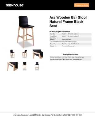 Tear Sheet: Ara Wooden Bar Stool Natural Frame Black Seat 