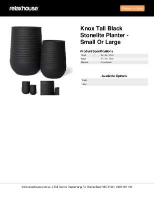 Tear Sheet: Knox Tall Black Stonelite Planter - Small or Large