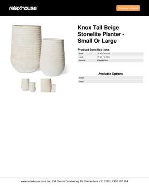 Tear Sheet: Knox Tall Beige Stonelite Planter - Small or Large