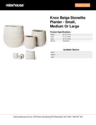 Tear Sheet: Knox Beige Stonelite Planter - Small, Medium or Large