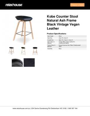 Tear Sheet: Kobe Counter Stool Natural Ash Frame Black Vintage Vegan Leather