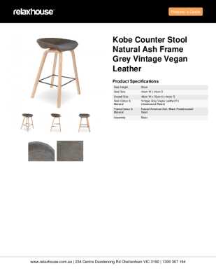 Tear Sheet: Kobe Counter Stool Natural Ash Frame Grey Vintage Vegan Leather