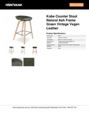 Tear Sheet: Kobe Counter Stool Natural Ash Frame Green Vintage Vegan Leather