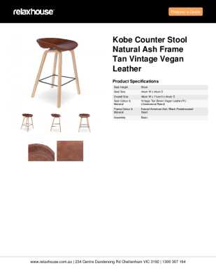 Tear Sheet: Kobe Counter Stool Natural Ash Frame Tan Vintage Vegan Leather
