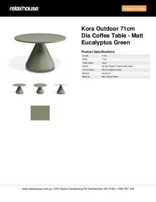 Tear Sheet: Kora Outdoor 71cm Dia Coffee Table - Matt Eucalyptus Green