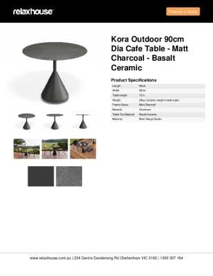 Tear Sheet: Kora Outdoor 90cm Dia Cafe Table - Matt Charcoal - Basalt Ceramic