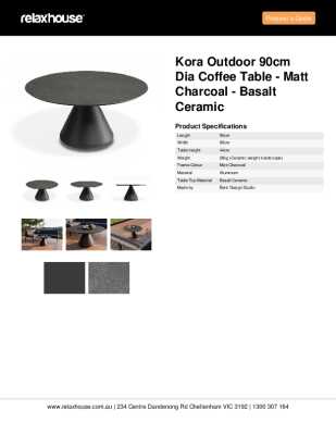 Tear Sheet: Kora Outdoor 90cm Dia Coffee Table - Matt Charcoal - Basalt Ceramic