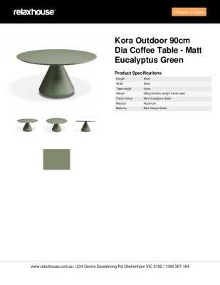 Tear Sheet: Kora Outdoor 90cm Dia Coffee Table - Matt Eucalyptus Green