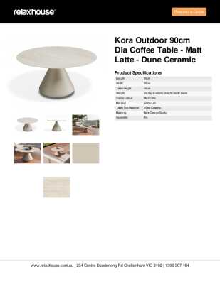 Tear Sheet: Kora Outdoor 90cm Dia Coffee Table - Matt Latte - Dune Ceramic