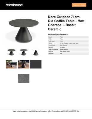 Tear Sheet: Kora Outdoor 71cm Dia Coffee Table - Matt Charcoal - Basalt Ceramic