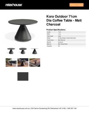 Tear Sheet: Kora Outdoor 71cm Dia Coffee Table - Matt Charcoal