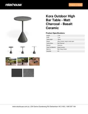 Tear Sheet: Kora Outdoor High Bar Table - Matt Charcoal - Basalt Ceramic