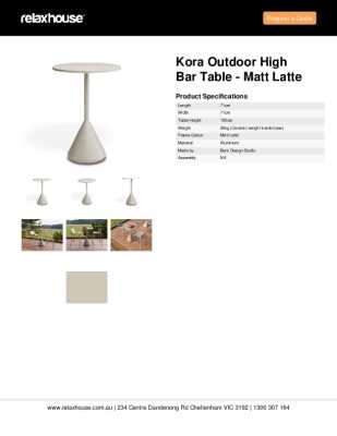 Tear Sheet: Kora Outdoor High Bar Table - Matt Latte
