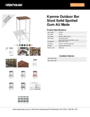 Tear Sheet: Kyenne Outdoor Bar Stool Solid Spotted Gum AU Made