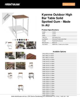 Tear Sheet: Kyenne Outdoor High Bar Table Solid Spotted Gum - Made in AU