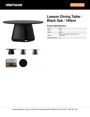 Tear Sheet: Lawson Dining Table / Black Oak / 160cm