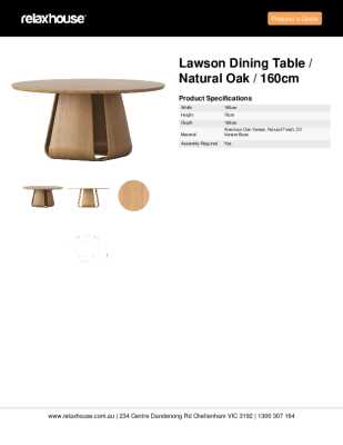 Tear Sheet: Lawson Dining Table / Natural Oak / 160cm
