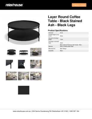 Tear Sheet: Layer Round Coffee Table - Black Stained Ash - Black Legs