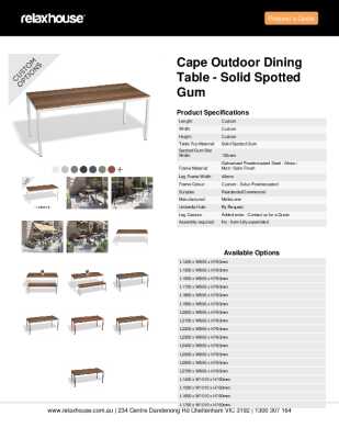 Tear Sheet: Cape Outdoor Dining Table - Solid Spotted Gum