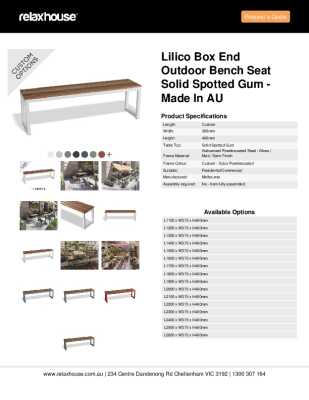 Tear Sheet: Lilico Box End Outdoor Bench Seat Solid Spotted Gum - Made in AU