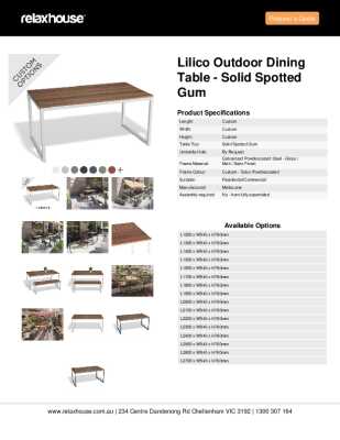 Tear Sheet: Lilico Outdoor Dining Table - Solid Spotted Gum 