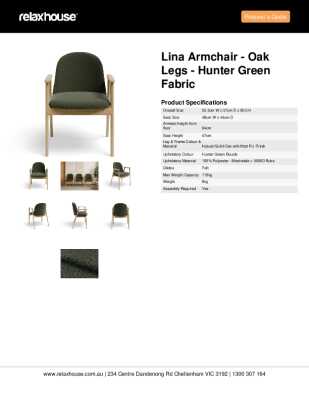 Tear Sheet: Lina Armchair - Oak Legs - Hunter Green Fabric 
