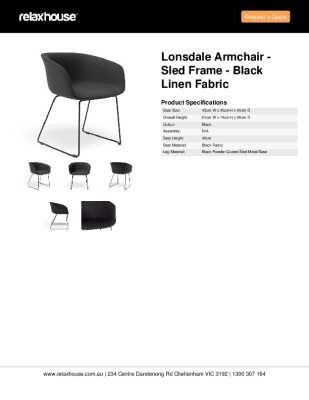 Tear Sheet: Lonsdale Armchair - Sled Frame - Black Linen Fabric
